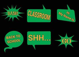 Lettering back school, go, goal, football, super, hey. Set comics book balloon. Bubble speech phrase. Cartoon exclusive font label tag expression. Comic text sound effects. vector