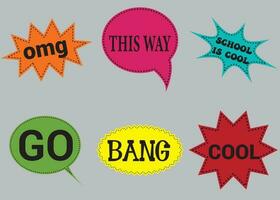 Lettering back school, go, goal, football, super, hey. Set comics book balloon. Bubble speech phrase. Cartoon exclusive font label tag expression. Comic text sound effects. vector