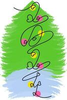 2024 handwritten lettering in one continuous line on a backdrop of abstract image of Christmas tree vector