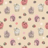 Hand drawn cupcakes seamless pattern. Vector