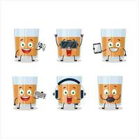 Glass of chocolates cartoon character are playing games with various cute emoticons vector