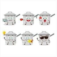 Sauce pan cartoon character with various types of business emoticons vector