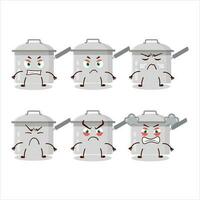 Sauce pan cartoon character with various angry expressions vector