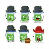 Cartoon character of avocado juice with various pirates emoticons vector