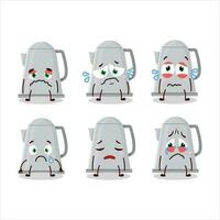 Electric kettle cartoon character with sad expression vector