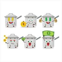 Sauce pan cartoon character with cute emoticon bring money vector