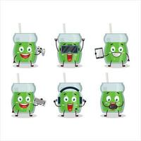 avocado juice cartoon character are playing games with various cute emoticons vector