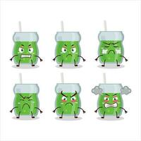 Avocado juice cartoon character with various angry expressions vector