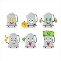 Electric kettle cartoon character with cute emoticon bring money vector