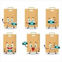 Photographer profession emoticon with food bag cartoon character vector