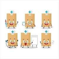 Doctor profession emoticon with food bag cartoon character vector