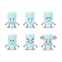 Glass of water cartoon character with various angry expressions vector