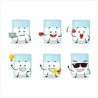 Glass of milk cartoon character with various types of business emoticons vector