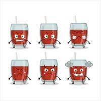 Apple juice cartoon character with various angry expressions vector