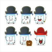 dibujos animados personaje de vaso de Leche con varios piratas emoticones vector