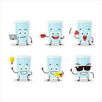 Glass of water cartoon character with various types of business emoticons vector