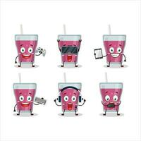Purple juice cartoon character are playing games with various cute emoticons vector