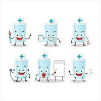 médico profesión emoticon con vaso de agua dibujos animados personaje vector