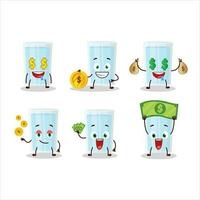 Glass of water cartoon character with cute emoticon bring money vector