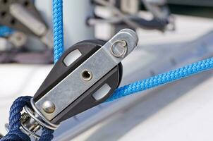 Close up of Sailboat - Pulley with Rope photo