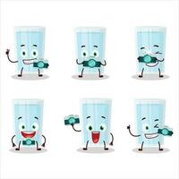 Photographer profession emoticon with glass of water cartoon character vector