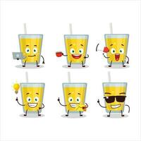 Banana juice cartoon character with various types of business emoticons vector