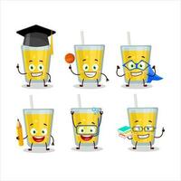 School student of banana juice cartoon character with various expressions vector