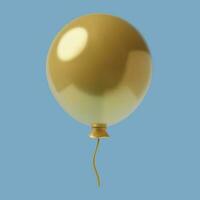 3d Golden helium Air Balloon. Three dimensional holiday decorative object in cartoon minimal style on blue background. Isolated vector design element.