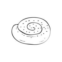 Vector hand-drawn cinnamon rolled bun with seeds.. Bakery vector element of design, isolated on white background.