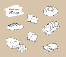 Set of sliced bread and bread loafs hand-drawn illustration vector