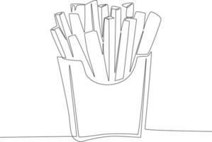 Single continuous line drawing french fries in paper box. Global Day Parent Concept vector