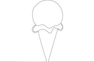 Single continuous line drawing ice cream scoops. Fast Food vector