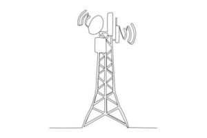 One single line drawing of bts tower of signal Communication device concept. Continuous line draw vector design illustration provider