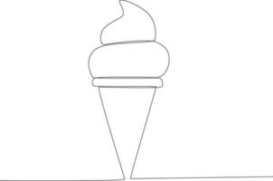 Single continuous line drawing soft ice cream cone. Fast Food vector