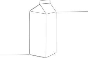 Single continuous line drawing a box of milk. Fast Food vector