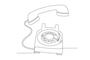 One continuous line drawing of old vintage antique analog desk telephone to communicate. Retro classic telecommunication device concept single line draw graphic design vector illustration