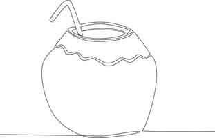 Single continuous line drawing coconut drink. Fast Food vector