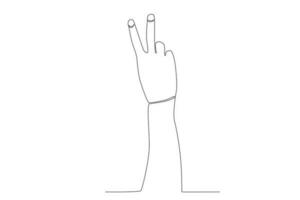 Vector continuous one line drawing hand gesture v symbol for peace peace day concept single line draw design vector graphic illustration