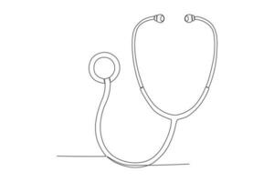 Vector single one line drawing stethoscope medical equipment concept continuous line draw design graphic vector illustration