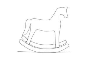 Vector children s toy rocking horse one line art continuous line drawing of childhood relax res