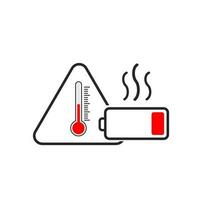 battery overheating icon, attention high accumulator temperature, thin line symbol on white background - editable stroke vector illustration eps10.