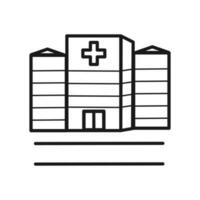 Hospital building icon in line art style on white background, linear style sign for mobile concept and web design, Clinic with medical cross simple line vector icon, Symbol, logo illustration.