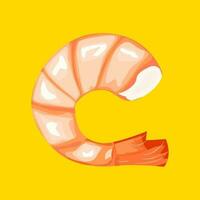 Shrimp seafood. Isolated shrimp on yellow background. Prawns. Vector illustration.