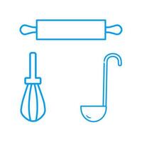 Whisk, rolling pin and dipper isolate on white background. Vector illustration EPS 10.