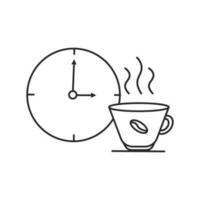 café descanso icono, hora beber, taza con reloj, Delgado línea símbolo, vector ilustración eps 10