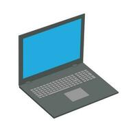 Realistic perspective front laptop with keyboard isolated incline 45 degree. Computer notebook with blue screen template. Front view of mobile computer with keypad backdrop. Digital equipment cutout. vector