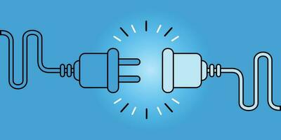 Electric socket with a plug. Connection and disconnection concept. 404 error connection. Electric plug and outlet socket unplugged. Wire, cable of energy disconnect. vector