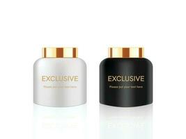 luxury cosmetic packaging white and black With gold lid and space for isolated vector illustration.