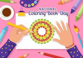 nacional colorante libro vector ilustración en 2 agosto con de colores lapices a dibujar imagen en plano dibujos animados mano dibujado antecedentes plantillas