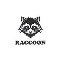 Monochrome silhouette black white raccoon head logo design template vector icon illustration